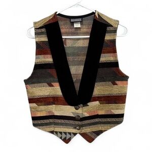 Vintage Roughrider Southwestern Tapestry Vest with Black Velvet Collar Trim